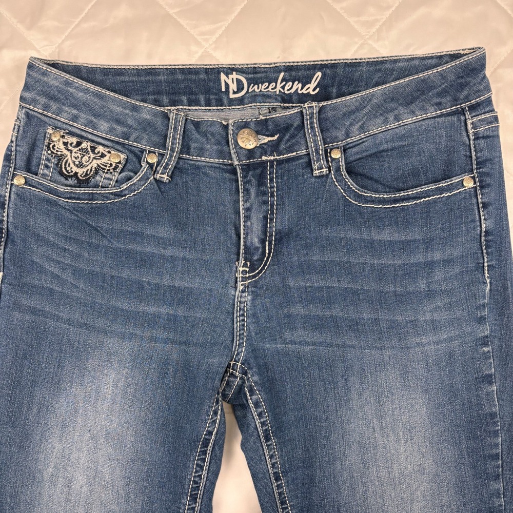 ND Weekend Y2K Low Rise Capri Jeans Embellished Cross Bling Women 6 - Picture 9 of 14